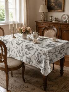 Taplak Meja Tulip, Taplak Meja Bundar Poliester Motif Bunga Hitam Putih Elegan dengan Tepi Bergelombang, Linen Botanikal Vintage untuk Dapur, Ruang Makan, Rumah Pertanian, Teras, Pernikahan, dan Dekorasi Rumah - MultiWarna - View 20