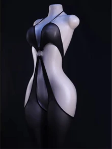 Sexy Halter Neck Criss-Cross Mesh Bodystocking, Sheer Backless Crotchless Lingerie For Women - Black - View 6