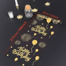 1件黑色&金色生日桌旗，金箔氣球與煙花圖案桌布，275*28cm 聚酯纖維桌布，生日快樂裝飾，1歲生日派對裝飾，生日慶祝用品，生日居家裝飾，廚房裝飾，桌面裝飾，新娘派對禮物，節日派對用品 - 黑金 - 查看 10