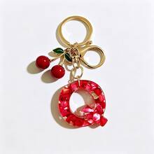 1pc Red Bohemian Style Resin Drip Letter Keychain, Cute Cherry Pendant, Fashionable Personalized Initial Bag Charm, Exquisite Accessory Gift For Girls - Red - View 13
