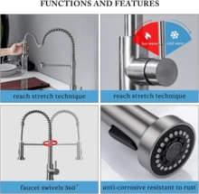 Monobloc Silver Kitchen Mixer Tap With Pull Out Hose – Single Lever Sink Tap For Kitchen, 2 Spray Modes - Silver - View 4