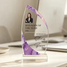 1pc Customized Photo & Text Acrylic Sail-Shaped Trophy, Personalized Engraved Marble Pattern Design Trophy, Suitable For Graduation, Sports And Retirement, Thoughtful Commemorative Gift - Multicolor - View 25