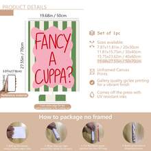 1pc Fancy A Cup Of Tea? Kitchen Decor Poster, Dinner Food Theme, Fun Fashion Art, Green & Pink Color Scheme, Tea Theme Canvas Wall Art, Unique Girl Art, Inspirational Quote Art, Home Decor, Canvas Print - A - View 16