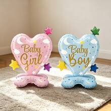 2pcs Pink And Blue Base Heart Balloons, Gender Reveal Balloons, Suitable For Birthday Party Decoration - Multicolor - View 5