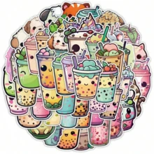 50pcs Pearl Milk Tea Stickers, Cute Cartoon Stickers, Pearl Milk Tea Merchandise, Pearl Milk Tea Gift Merchandise, Pearl Milk Tea Decals, Fun Pearl Milk Tea Vinyl Waterproof Stickers, Suitable For Laptops, Bumpers, Skateboards, Water Bottles, Computers, Phones, Bobs Burgers Stickers, Ice Cream Stickers - 7*6*1 - View 1