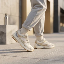 男士粗獷復古慢跑鞋 透氣網布氣墊防滑休閒運動鞋 - 卡其色 - 查看 2