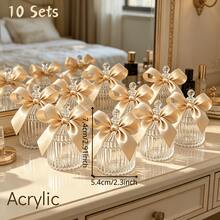 10 Sets de Frascos de Regalo de Acrílico Transparente con Lazo de Satén Dorado Champán, Contenedores de Almacenamiento Mini con Rayas Verticales, Adecuados para Joyas, Recuerdos, Bodas, Bautizos, Favores de Baby Shower y Regalos de Agradecimiento para Damas de Honor - Champán - Ver 6