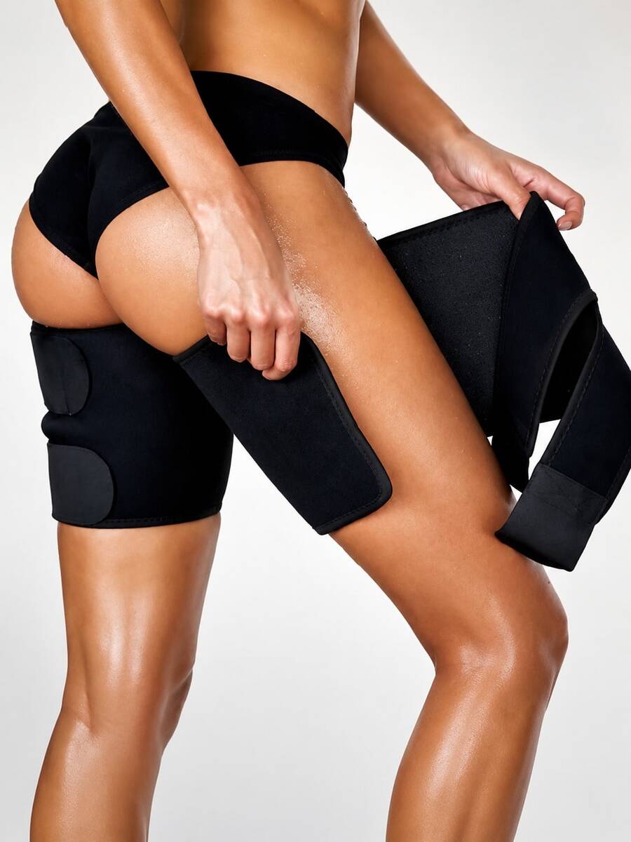 1 Pair Women's Shaping Sports Leg Bands, Accelerated Fat Burning & Sweat-Inducing, Comfortable Circular Compression, Adjustable, Suitable For Fitness Equipment Training, Indoor Workout & Sports - Black - View 1