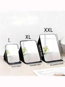New 1pc Foldable Portable High-Definition Makeup Mirror PU Leather Desktop Mirror Set Suitable For Travel And Daily Use (Size: Large/Extra Large/Super Large) - Black - View 1