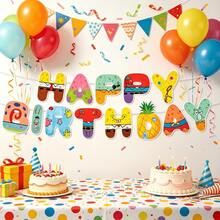Sponge Theme Happy Birthday Banner Colorful Letter Banner Birthday Party Scene Decoration Photo Backdrop Baby Room Decor - Multicolor - View 3