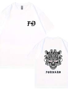Camiseta de manga corta con estampado de doble cara de calaveras en estilo futurista europeo y americano. - Negro - Ver 6