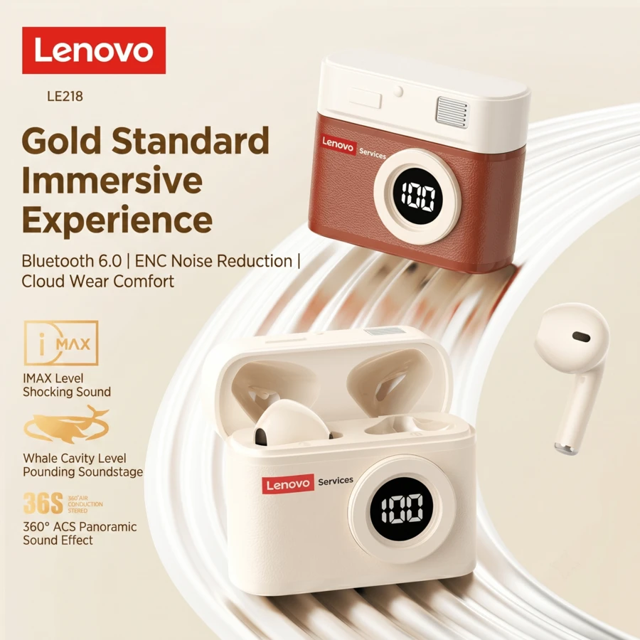 Lenovo LE218 藍牙耳機,復古CCD造型,配戴舒適,半入耳式耳機,13mm動圈,適配多場景,藍牙6.0,持久續航,適配手機、電腦等設備 - 查看 1