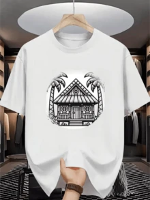 Casa tropical con palmeras símbolo de descanso y calma camiseta de hombre cómoda moderna casual - Blanco - Ver 1