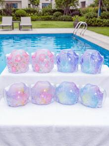 Children's Inflatable Arm Floats, Glitter Print Swimming Arm Bands, Cute Flower/Butterfly/Mermaid Design Floating Sleeves, PVC Material Water Floats, Girls' Summer Pool Beach Swimming Training Aid - Multicolor - View 1
