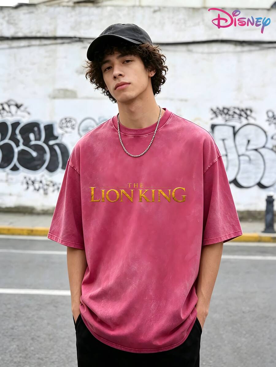 Disney IP Collaboration Cars Lightning McQueen Print Men's T-Shirt With Crew Neck And Short Sleeves, Relaxed Fit! Summer Clothing For Men, Cotton T-Shirt With Graphic Print, Suitable For Everyday Wear, Leisure And Sports. - 玫紅色 - 查看 1