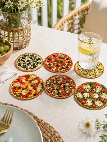 1 Set 6pcs Realistic Pizza Food Round Coasters, Italian Style Fun Creative Design, Heat Resistant Insulation Pads, Home Kitchen Tabletop Decor, Suitable For Restaurant Party Pizza Lovers Gift Arrangement - Multicolor - View 7