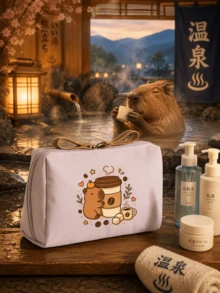 女款可愛卡通印花旅行盥洗包 | 附拉鍊的緊湊化妝收納袋 | 適合放入行李箱的便攜化妝收納袋 | 時尚旅行配件 | 給女性和老師的理想生日與聖誕禮物 - 彩色 - 查看 3