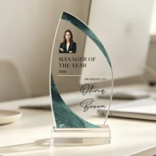 1pc Customized Photo & Text Acrylic Sail-Shaped Trophy, Personalized Engraved Marble Pattern Design Trophy, Suitable For Graduation, Sports And Retirement, Thoughtful Commemorative Gift - Multicolor - View 24