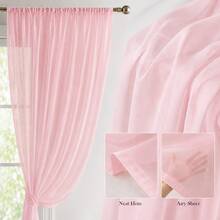 2pcs Light Pink Diamond Chiffon Curtains, Grommet Top Sheer Panels, Soft Light Transparent Drapery, Suitable For Bedroom Living Room Home Decor - Baby Pink - View 3
