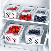 2pcs/3pcs/4pcs Refrigerator Food Storage Boxes With Lids And Removable Colander, Stackable Fruit And Vegetable Storage Containers, Transparent Fridge Organizer, Gray/Blue, Multiple Sizes S/M/L/XL - View 3