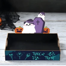 1pc Halloween Patchwork Open Storage Bin, Suitable For Storing Candy, Snacks And Various Decorations, Perfect For Desktop Display, Also Can Be Used As A Halloween Decorative Storage Tray For Home. - Multicolor - View 3