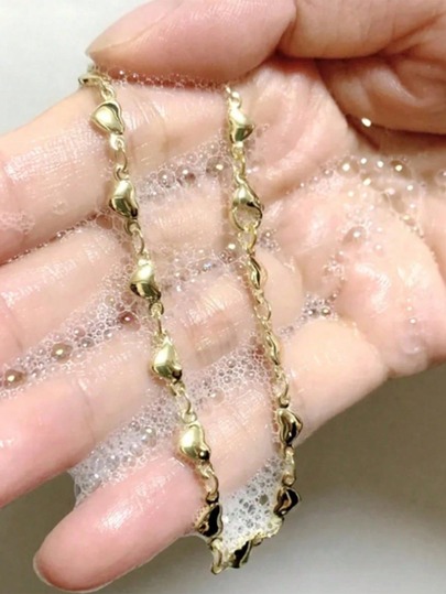 1pc 18k Stainless Steel Y2K Women's Exquisite Connected Heart Pendant Anklet, Single Layer Metallic Tone Anklet, Summer Beach Foot Jewelry, Suitable For Women's Daily Decoration, Outfit Matching, Dating, Party, Holiday Gift