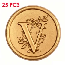25入/包 3D字母V花卉藤蔓圖案蠟封貼紙，信封封口貼，自黏貼紙，適用婚禮、派對、生日、聖誕節 - 字母V - 查看 4