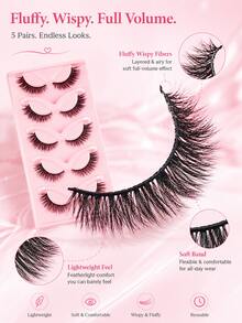 5 Pairs Fluffy Wispy False Eyelashes, Full Volume Cat Eye Strip Lashes For Glam Makeup - View 4