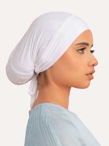 1pc Women's Solid Color Elastic Band Base Hat Adjustable Scarf Small Cap - A-white (Upgraded Version) - View 3