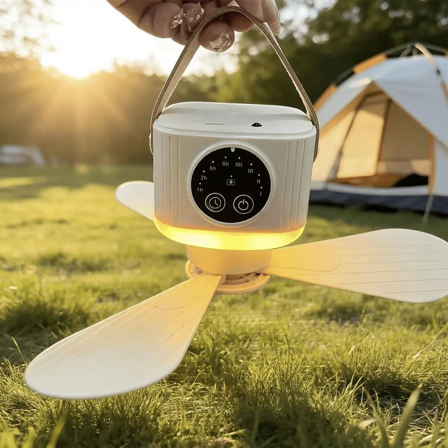 1個可攜式USB充電露營風扇,附照明功能、遙控器、可調風速與亮度、定時功能,適用於戶外帳篷、臥室、宿舍及旅行,可拆卸扇葉(1800mAh) - USB - 查看 1