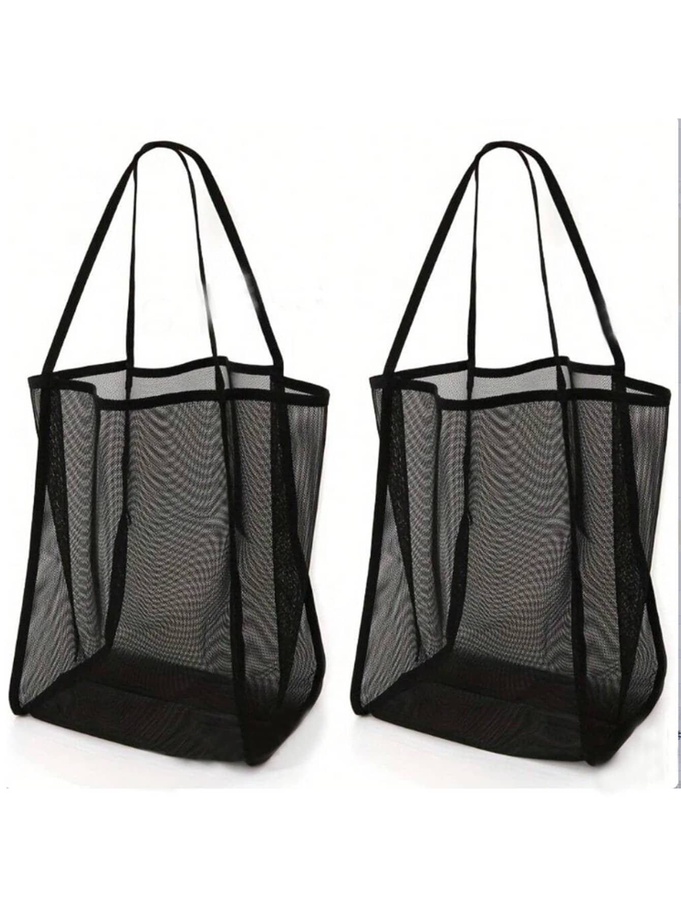 1/2 Pcs Large Capacity Mesh Beach Tote Bag - Durable Polyester, Solid Color With Sturdy Handle, Suitable For Travel, Beach, Vacation And Camping, Beach Tote Bag, Multi-Functional Storage Solution, Sturdy Handle Design - Multicolor - View 1