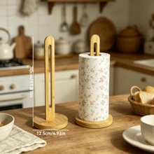 1pc Wooden Paper Towel Holder, Wall-Mount Tissue Roll Dispenser Storage Rack For Cling Film & Plastic Bags In Kitchen - Multicolor - View 11