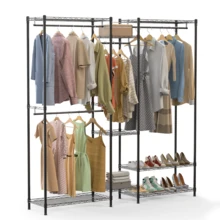 Clothes Rail,380KG Heavy Duty Clothing Rail For Bedroom,Clothing Rail Clothing Garment Rack Coat Rails Open Freestanding Wardrobe Closet Rack With Hanging Rods,Adjustable Shelves (Black) - A - View 1