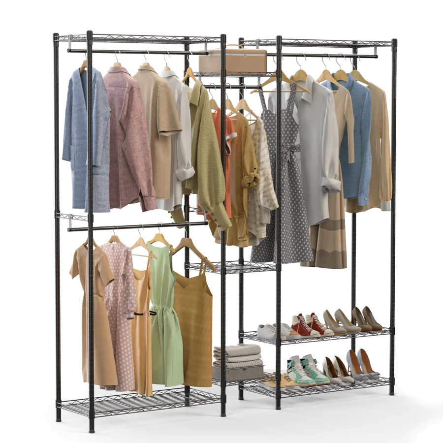 Clothes Rail,380KG Heavy Duty Clothing Rail For Bedroom,Clothing Rail Clothing Garment Rack Coat Rails Open Freestanding Wardrobe Closet Rack With Hanging Rods,Adjustable Shelves (Black) - A - View 1