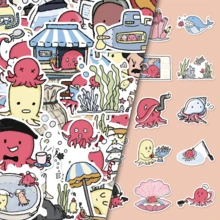 50pcs Original Cartoon Animal Cute Creative Hand-Drawn Underwater World Children's Decorative Vase & Bicycle Stickers - Original Underwater World - 2004 - View 3