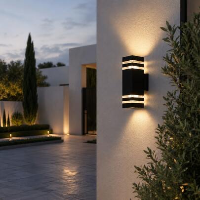 1/2pcs Luz de pared LED impermeable para exteriores con iluminación hacia arriba y hacia abajo, luz de decoración de pared exterior minimalista moderna para patio & villa, accesorio de iluminación de paisaje, casquillo de bombilla E27 reemplazable, luz de balcón impermeable & resistente a la oxidación, iluminación de pared exterior de pasillo, adecuada para parques, comunidades residenciales, villas, patios y otra iluminación de pared exterior