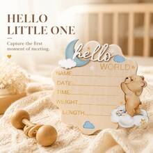 Wooden Baby Birth Announcement Sign Hello World Newborn Birth Announcement Board Baby Name Birth Announcement Sign Newborn Welcome Sign For Hospital - Bulletin Board - View 4