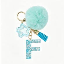 Llavero de letra A-Z con pompones rosa pastel, colgante de bolso y anillo de llaves elegante, accesorio festivo para bolso, regalo imprescindible para el Día de San Valentín/Cumpleaños/Año Nuevo - Turquesa - Ver 37