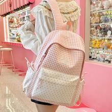 Mochila de patchwork a cuadros & lunares, mochila escolar de cordón estilo femenino para estudiantes, mochila ligera estilo academia japonesa - Multicolor - Ver 8