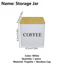 1/3 個正方形金屬儲物罐配竹蓋 - 密封廚房容器，適用於咖啡、茶和糖 - 易清潔檯面收納器 - 黑/白色，可選配托盤 - 彩色 - 查看 18