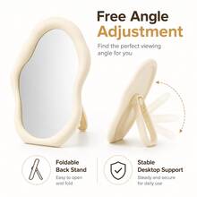 Cloud-Shaped Makeup Mirror | Desktop Storage Mirror | Adjustable Angle | Pink/White/Yellow - Multicolor - View 3