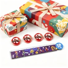Roblox 4個+1個 4.5cm+20cm 禮品鐵製+塑膠胸針&尺子套組，卡通遊戲彩色圓形+直線可愛DIY別針&測量工具，適用於生日、萬聖節、畢業典禮、嘉年華、學校獎品 - Roblo 胸針2 尺子 - 查看 7