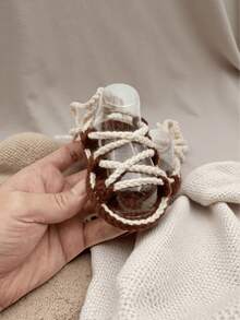 Handmade Infant Sandals, Natural Beige, Lace-Up Style - Coffee Brown - View 2