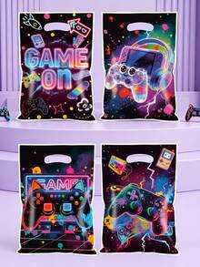 10/20/50 Paquet de sacs cadeaux thème jeu, sacs cadeaux manette de jeu graffiti néon, sacs d'emballage en plastique, décorations d'anniversaire, cadeaux de retour de mariage, cadeaux de baptême, sacs pour boutiques, décorations de fête, sacs de cadeaux de fête, styles aléatoires - Manette de jeu Neon - Voir 6