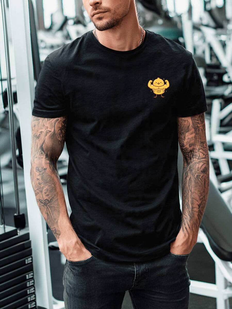 Playera casual hombre Playera Unisex% Algodón Peinado Cuello Redondo Modelo Pollito Fuerte Gym Unisex, Fresca y Cómoda, Deporte100% Cotton - Negro - Ver 1