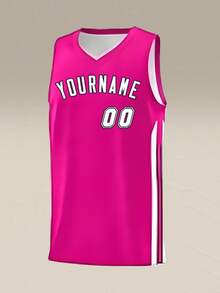 Camiseta de Baloncesto Personalizada para tu Equipo, Imprime tu Nombre y Número Personalizados de Deportes - Rosa Fucsia - Ver 3