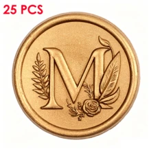 25入/包 3D字母M花卉藤蔓圖案蠟封貼紙，自黏式信封封口貼，適用婚禮、派對、生日、聖誕節 - 字母M - 查看 5