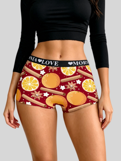  Dircho 1 pieza Bragas tipo Boyshort para mujer con estampado de frutas en todo el Body, cintura elástica, ropa interior cómoda con estampado en todo el Body