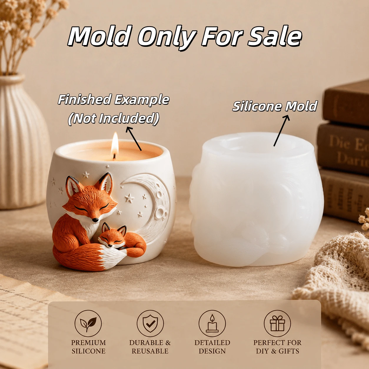 Little Fox Pattern Candle Holder Silicone Mold, Succulent Plant Mini Pot Silicone Mold - Reusable, Easy Release, Creative Gift Making Tool/Home Decor, Designed For Craft Enthusiasts - A - View 1