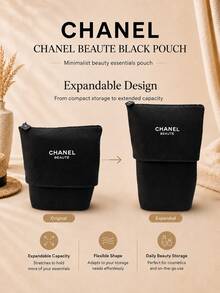 Chanel 黑色彈性帆布化妝包 14*13.5cm，耐用帆布材質，可擴展容量，結構底座可直立，適合個人使用與送禮 - 黑色 - 查看 6